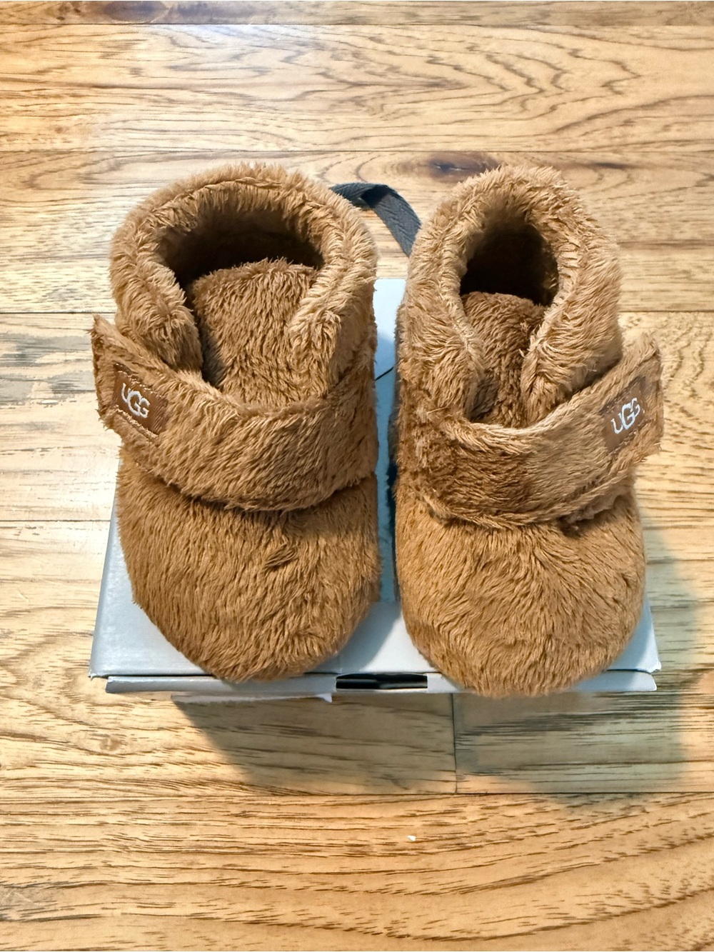 UGG Chestnut Fuzzy Baby Walker Booties with Velcro Strap